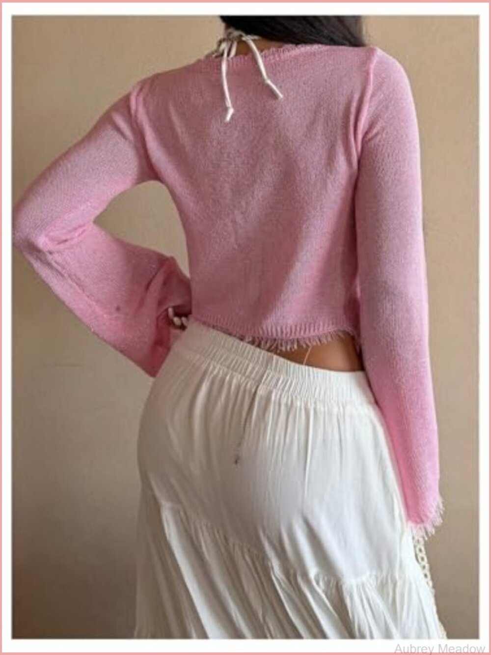 Tie Front Knit Cardigan Shrug V Neck Bell Long Sleeve Y2k Lightweight Summer - Picture 3 of 5